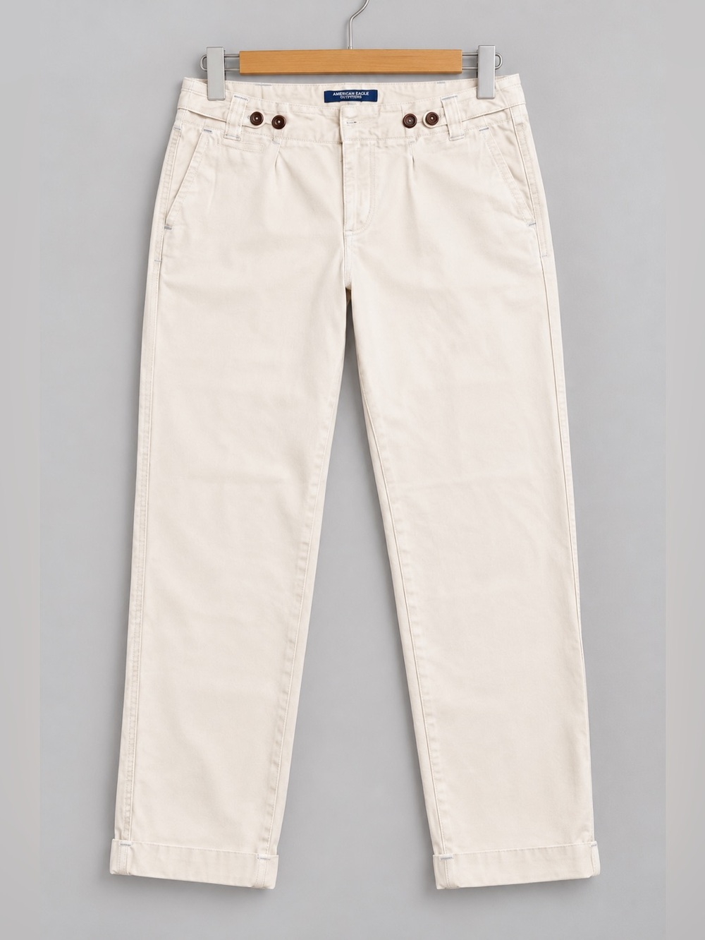 American Eagle Womens Sailor Chino Pants Ivory Button Waist 100% Cotton